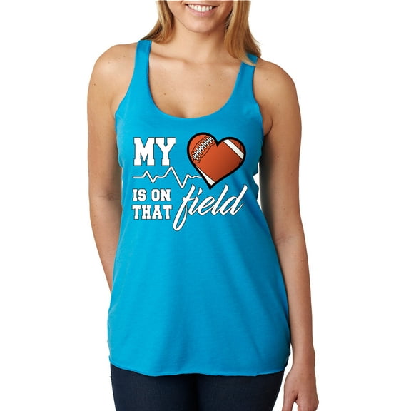 Wild Bobby, My Heart Is On That Football Field, Sports, Women Tri-Blend Racerback Tank Top, Vintage Turquoise, Small