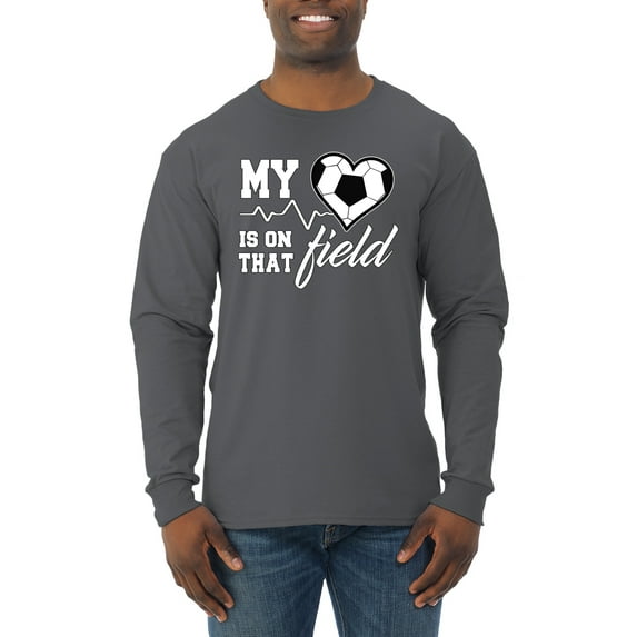 Wild Bobby, My Heart Is On That Soccer Field, Sports, Men Long Sleeve Shirt, Charcoal, 3X-Large