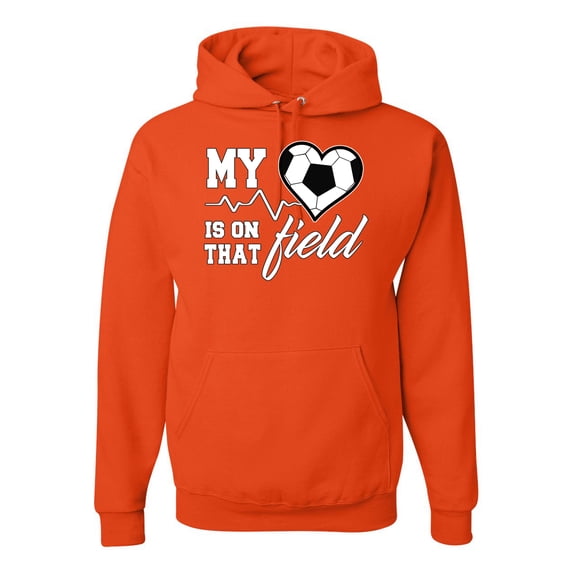 Wild Bobby, My Heart Is On That Soccer Field, Sports, Unisex Graphic Hoodie Sweatshirt, Orange, Large