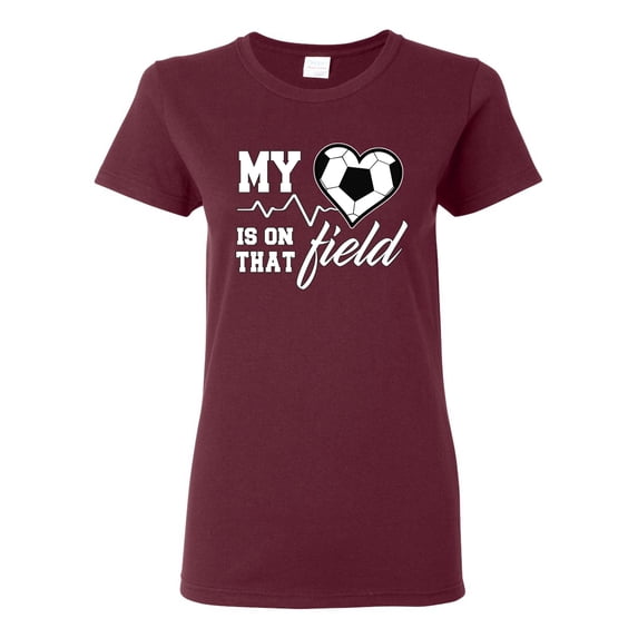 Wild Bobby, My Heart Is On That Soccer Field, Sports, Women Graphic Tee, Maroon, 3X-Large