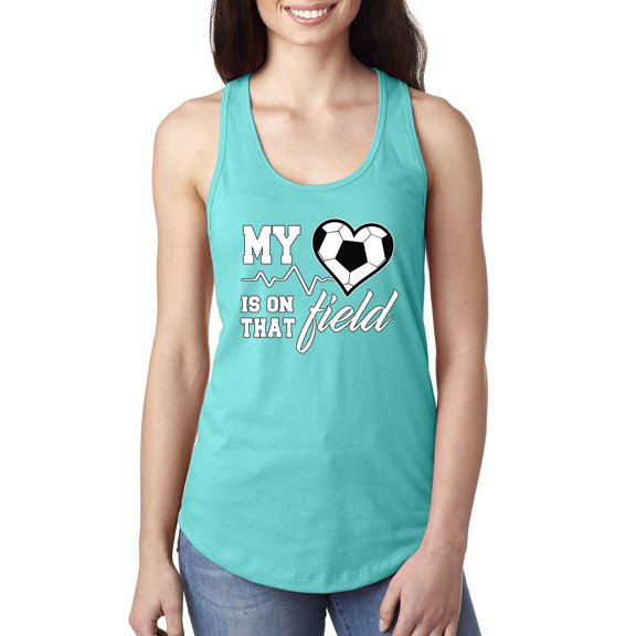 Wild Bobby, My Heart Is On That Soccer Field, Sports, Women Racerback Tank Top, Tahiti Blue, Large
