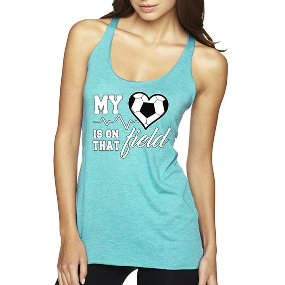 Wild Bobby, My Heart Is On That Soccer Field, Sports, Women Tri-Blend Racerback Tank Top, Tahiti Blue, Small