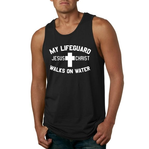 Wild Bobby, My Lifeguard Walks on Water Jesus Christ Bible | Mens Inspirational/Christian Graphic Tank Top, Black, Small