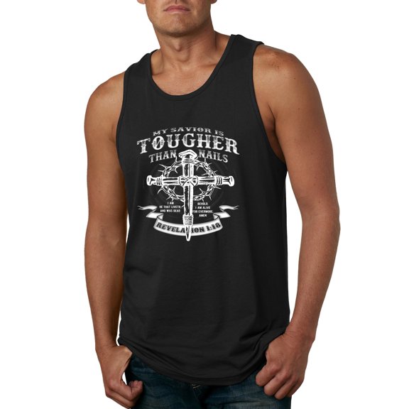 Wild Bobby, My Savior Is Tougher Than Nails Revelation 1:18, Inspirational Christian, Men Graphic Tank Top, Black, Small