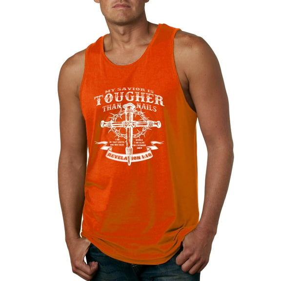 Wild Bobby, My Savior Is Tougher Than Nails Revelation 1:18, Inspirational Christian, Men Graphic Tank Top, Orange, Medium