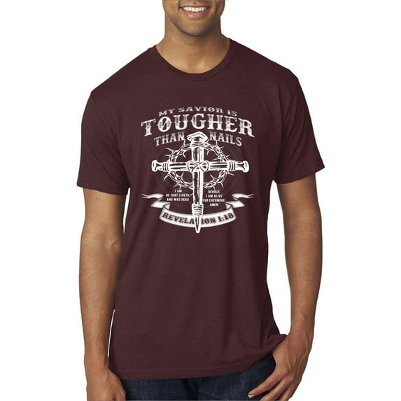 Wild Bobby, My Savior Is Tougher Than Nails Revelation 1:18, Inspirational Christian, Men Premium Tri Blend Tee, Cardinal, Large
