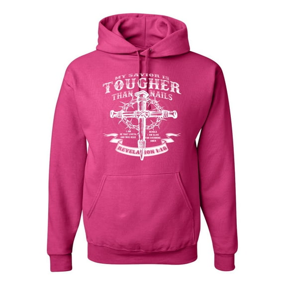 Wild Bobby, My Savior Is Tougher Than Nails Revelation 1:18, Inspirational Christian, Unisex Graphic Hoodie Sweatshirt, Fuschia, 3X-Large