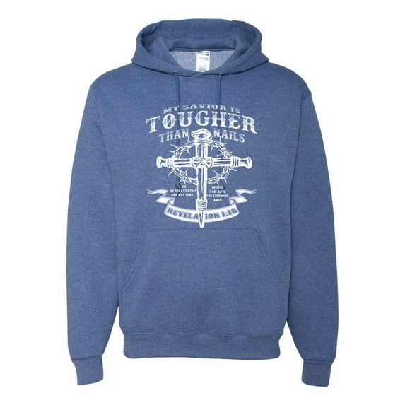Wild Bobby, My Savior Is Tougher Than Nails Revelation 1:18, Inspirational Christian, Unisex Graphic Hoodie Sweatshirt, Vintage Heather Blue, Medium