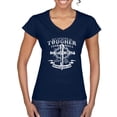 thumbnail image 1 of Wild Bobby, My Savior Is Tougher Than Nails Revelation 1:18, Inspirational Christian, Women Standard V-Neck Tee, Navy, Small, 1 of 5