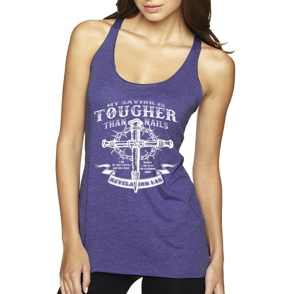 Wild Bobby, My Savior Is Tougher Than Nails Revelation 1:18, Inspirational Christian, Women Tri-Blend Racerback Tank Top, Purple Rush, X-Large