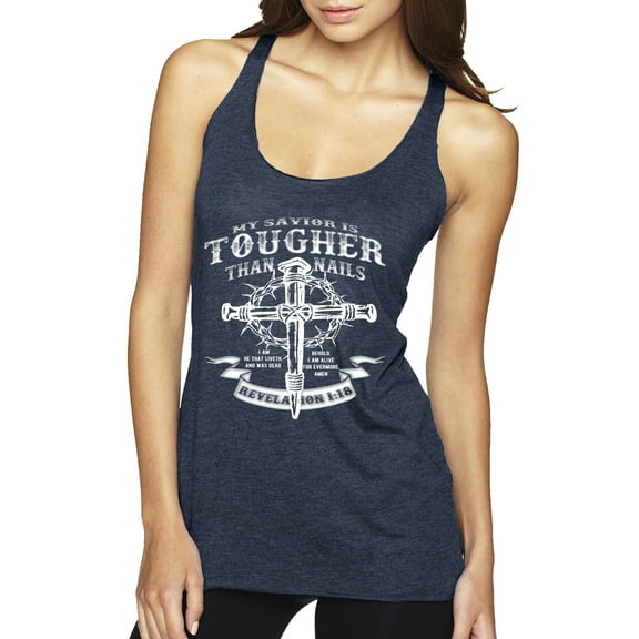 Wild Bobby, My Savior Is Tougher Than Nails Revelation 1:18, Inspirational Christian, Women Tri-Blend Racerback Tank Top, Vintage Navy, X-Large