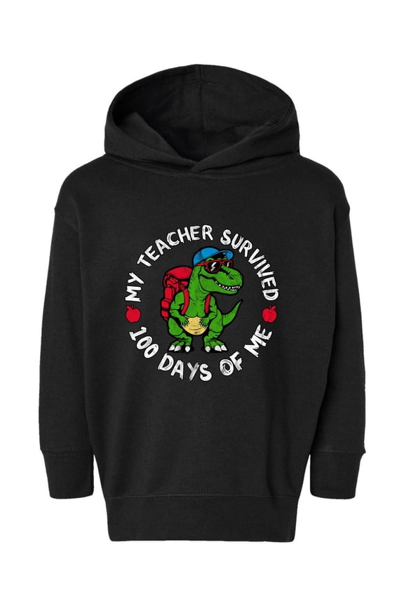 My Teacher Survived 100 Days of Me Funny Dinosaur Cool Dino, 100 Days of School 2024 2025 Design for Kids Youth Boys Girls School Toddler Pullover Fleece Hoodie