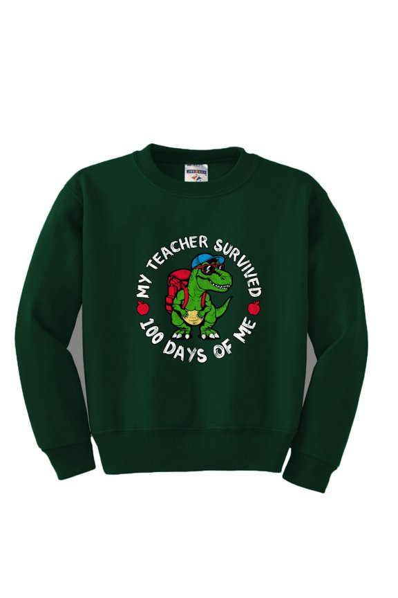 My Teacher Survived 100 Days of Me Funny Dinosaur Cool Dino, 100 Days of School 2024 2025 Design for Kids Youth Boys Girls School Unisex Boys Girls Crewneck Graphic Sweatshirt