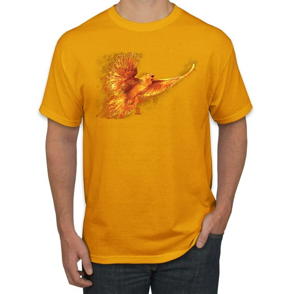 Wild Bobby, Mythical Fiery Phoenix, Pop Culture, Men Graphic Tees, Gold, Large
