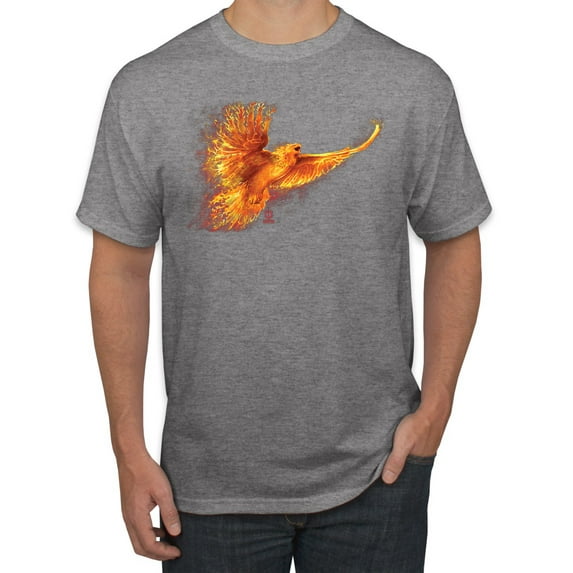 Wild Bobby, Mythical Fiery Phoenix, Pop Culture, Men Graphic Tees, Heather Grey, Medium