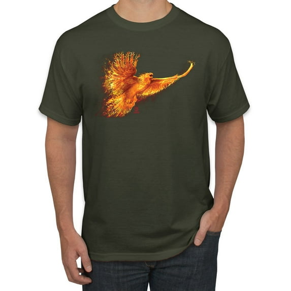 Wild Bobby, Mythical Fiery Phoenix, Pop Culture, Men Graphic Tees, Military Green, Medium