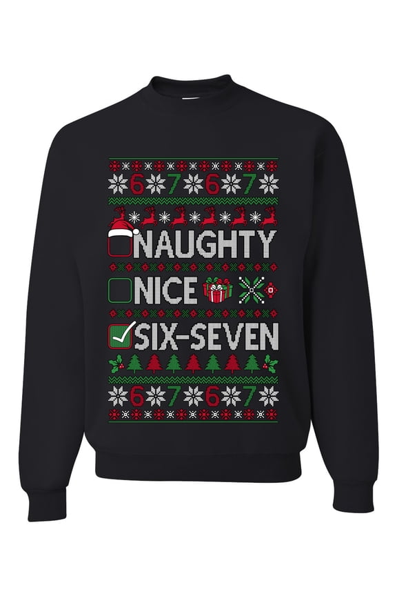 Naughty Nice 6 7 Checklist Christmas Unisex Sweater | Funny Holiday Unisex Crewneck Sweatshirt