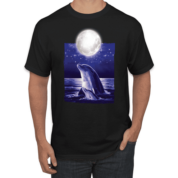 Wild Bobby, Nautical Full Moon Bottlenose Dolphin Animal Lover Graphic T-Shirt