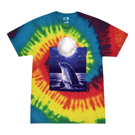 Wild Bobby, Nautical Full Moon Bottlenose Dolphin Animal Lover Tie-Dye T-Shirt