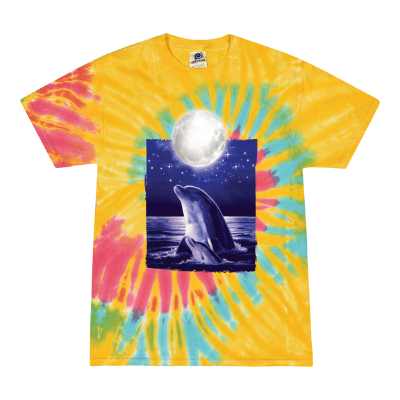 Wild Bobby, Nautical Full Moon Bottlenose Dolphin Animal Lover Tie-Dye T-Shirt