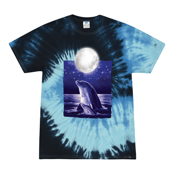 Wild Bobby, Nautical Full Moon Bottlenose Dolphin Animal Lover Tie-Dye T-Shirt