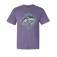 thumbnail image 1 of Wild Bobby, Nautical Striper Fresh & Salt Diamond, Fish, Garment-Dyed Washed Look Short Sleeve Tees, Purple, Large, 1 of 3