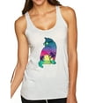 thumbnail image 1 of Wild Bobby, Neon Beach Sunset Cat California Vibes | Womens Animal Lover Premium Tri-Blend Racerback Tank Top, Heather White, Small, 1 of 4