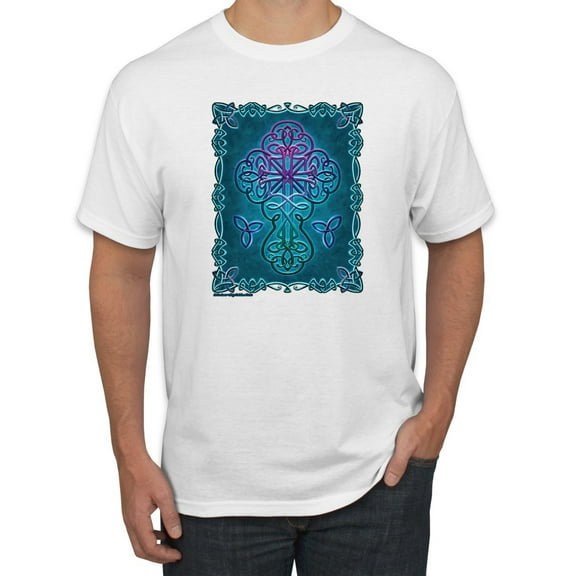 Wild Bobby, Neon Celtic Cross, Inspirational/Christian, Men Graphic Tees, White, 4XL