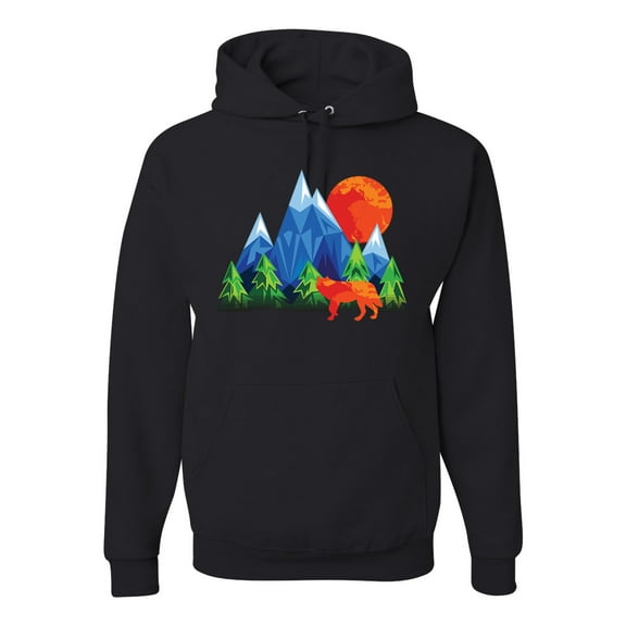 Wild Bobby, Neon Colorful California Bear Sunset Cali Redwoods, Graphic Hoodie, Black, Small