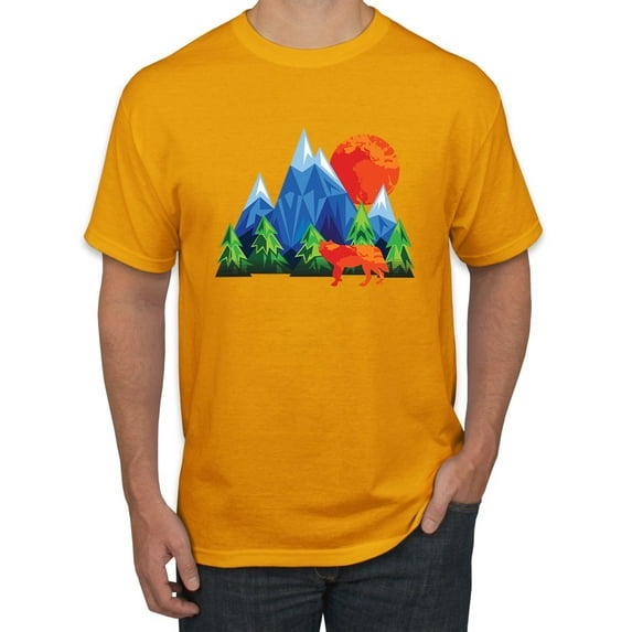Wild Bobby, Neon Colorful California Bear Sunset Cali Redwoods | Mens Fashion Graphic T-Shirt, Gold, X-Large
