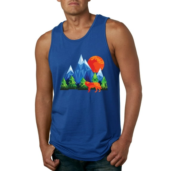 Wild Bobby, Neon Colorful California Bear Sunset Cali Redwoods | Mens Fashion Graphic Tank Top, Royal, Small
