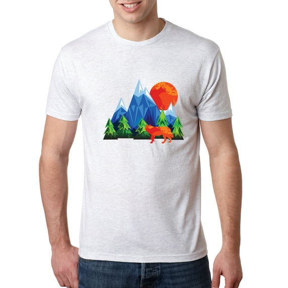Wild Bobby, Neon Colorful California Bear Sunset Cali Redwoods | Mens Fashion Premium Tri Blend T-Shirt, Heather White, Small
