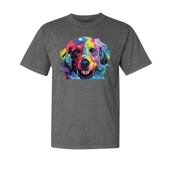 Wild Bobby,Neon Cute Dean Russo Labrador Retriver Dog Lover Garment-Dyed Washed Look Short Sleeve Tees, Charcoal, Medium