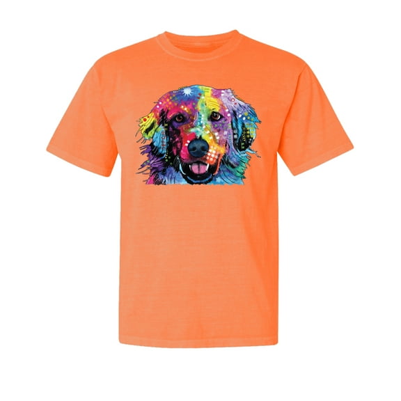 Wild Bobby,Neon Cute Dean Russo Labrador Retriver Dog Lover Garment-Dyed Washed Look Short Sleeve Tees, Neon Orange, Large
