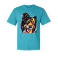 thumbnail image 1 of Wild Bobby,Neon Rainbow Happy Cute Dog Dog Lover Garment-Dyed Washed Look Short Sleeve Tees, Blue Lagoon, Small, 1 of 3