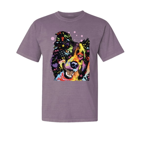Wild Bobby,Neon Rainbow Happy Cute Dog Dog Lover Garment-Dyed Washed Look Short Sleeve Tees, Rosewood, Large