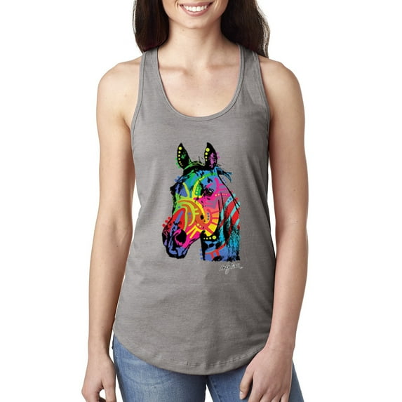 Wild Bobby, Neon Rainbow Horse Animal Lover Ladies Racerback Tank Top, Heather Grey, X-Large