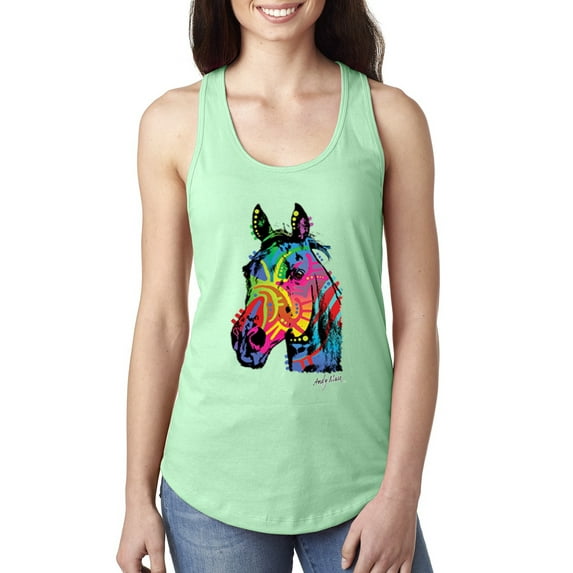 Wild Bobby, Neon Rainbow Horse Animal Lover Ladies Racerback Tank Top, Mint, X-Large