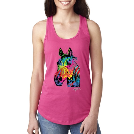 Wild Bobby, Neon Rainbow Horse Animal Lover Ladies Racerback Tank Top, Raspberry, Medium