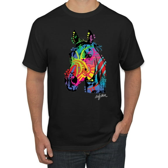 Wild Bobby, Neon Rainbow Horse Animal Lover Men's Graphic T-Shirt, Black, 4XL