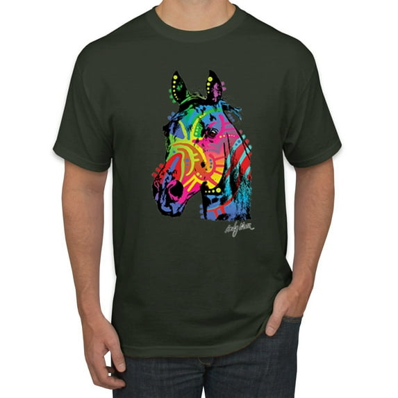 Wild Bobby, Neon Rainbow Horse Animal Lover Men's Graphic T-Shirt, Forest Green, Small