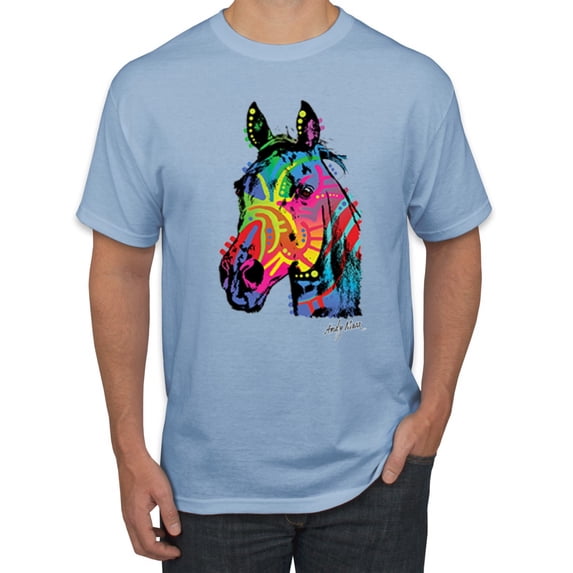 Wild Bobby, Neon Rainbow Horse Animal Lover Men's Graphic T-Shirt, Light Blue, 4XL