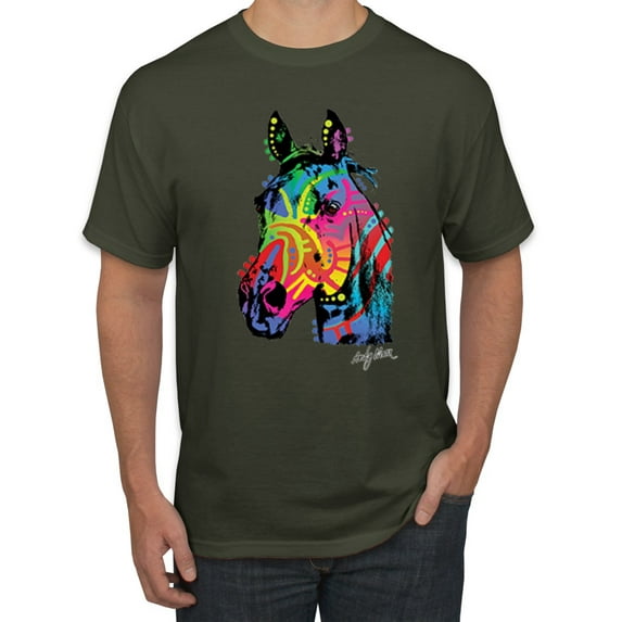 Wild Bobby, Neon Rainbow Horse Animal Lover Men's Graphic T-Shirt, Military Green, 5XL