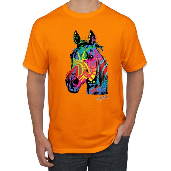 Wild Bobby, Neon Rainbow Horse Animal Lover Men's Graphic T-Shirt, Orange, 3XL