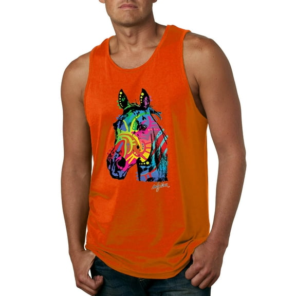Wild Bobby, Neon Rainbow Horse Animal Lover Mens Graphic Tank Top, Orange, 2XL