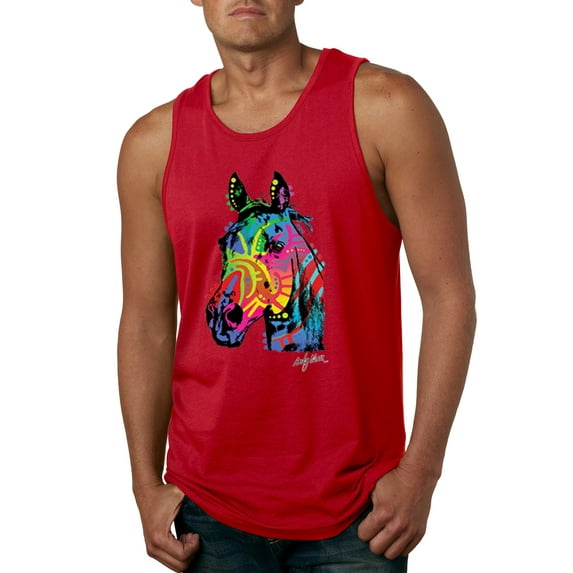 Wild Bobby, Neon Rainbow Horse Animal Lover Mens Graphic Tank Top, Red, Small