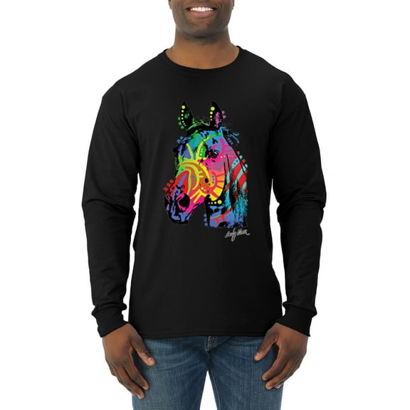 Wild Bobby, Neon Rainbow Horse Animal Lover Mens Long Sleeve Shirt, Black, X-Large