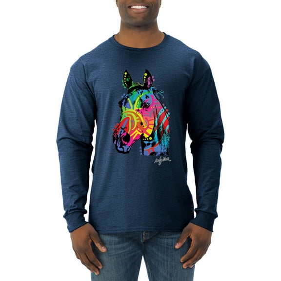 Wild Bobby, Neon Rainbow Horse Animal Lover Mens Long Sleeve Shirt, Vintage Heather Navy, Small