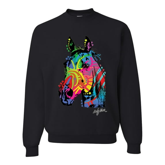 Wild Bobby, Neon Rainbow Horse Animal Lover Unisex Crewneck Graphic Sweatshirt, Black, 2XL