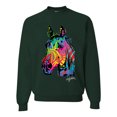 thumbnail image 1 of Wild Bobby, Neon Rainbow Horse Animal Lover Unisex Crewneck Graphic Sweatshirt, Forest Green, Small, 1 of 3
